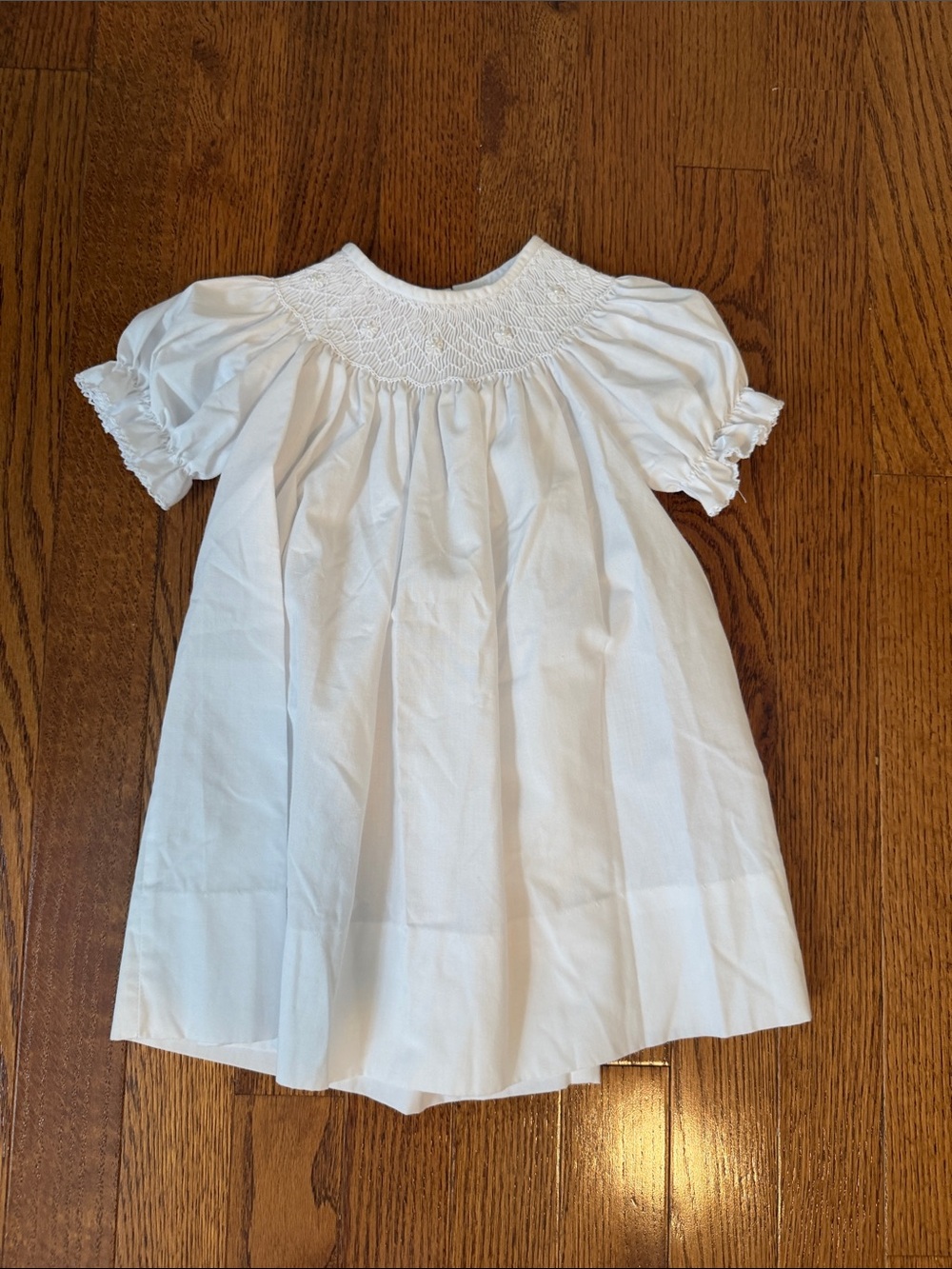 Petit Bebe White Smocked Short-Sleeve Girls' Formal Dress